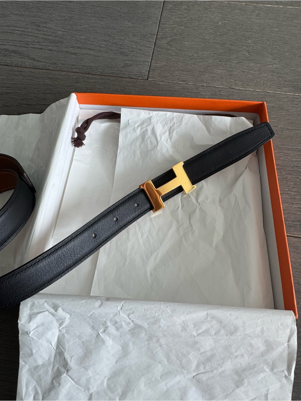 Mini H belt buckle & Reversible leather strap 24 mm